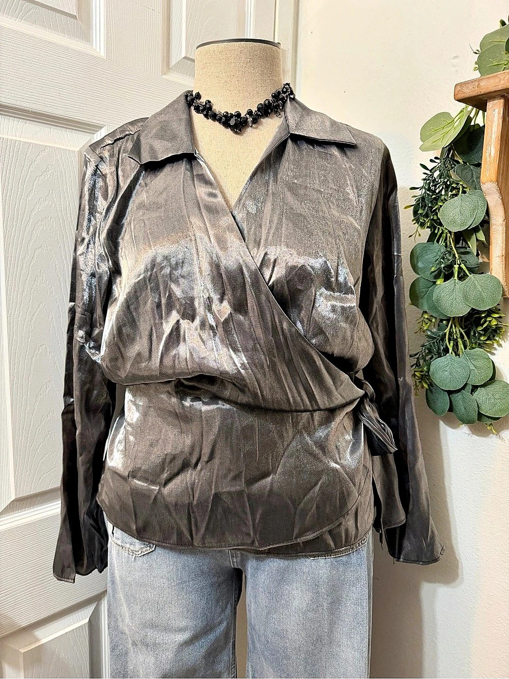 Lane Bryant Metallic Wrap Trench Coat Gray Size 22/24 NWT